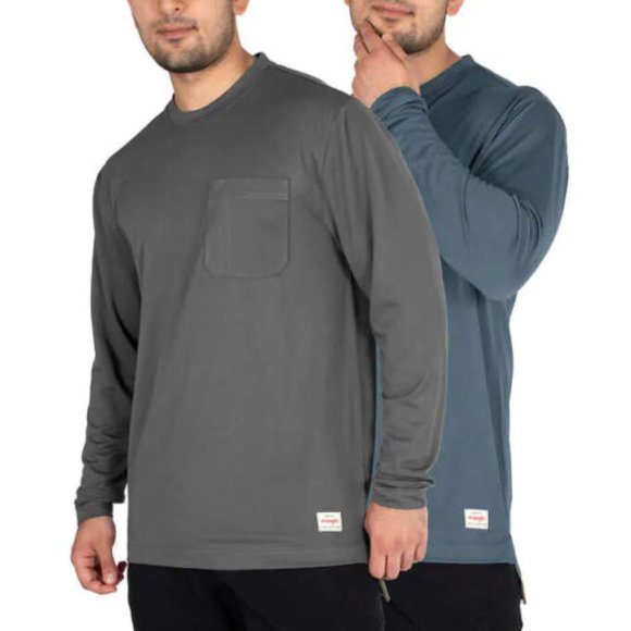 NWT Wrangler Men 2 Pack Long Sleeve Layering Work Tee Sz M Blue/Gray $50 FLI28 - Picture 1 of 3